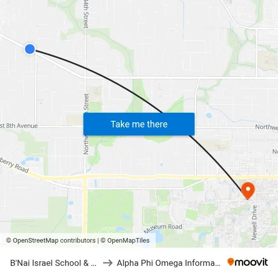 B'Nai Israel School & Day Care to Alpha Phi Omega Information Booth map