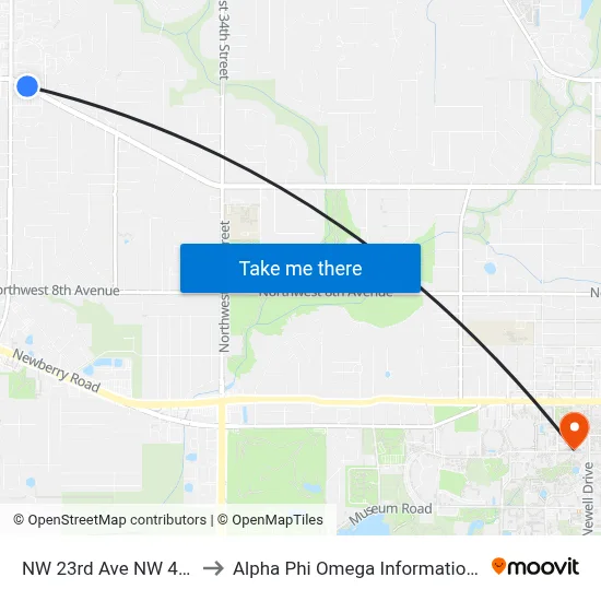 NW 23rd Ave NW 43rd St to Alpha Phi Omega Information Booth map