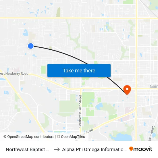 Northwest Baptist Church to Alpha Phi Omega Information Booth map