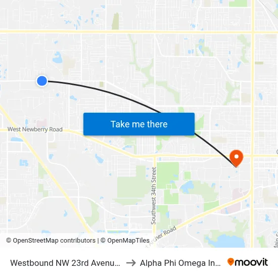 Westbound NW 23rd Avenue @ NW 63rd Terrace to Alpha Phi Omega Information Booth map
