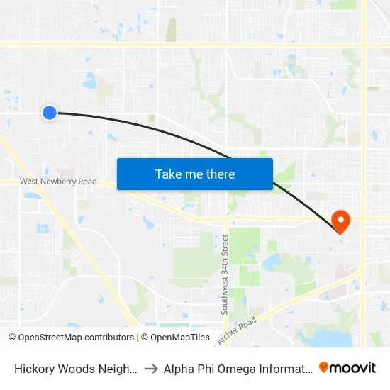 Hickory Woods Neighborhood to Alpha Phi Omega Information Booth map