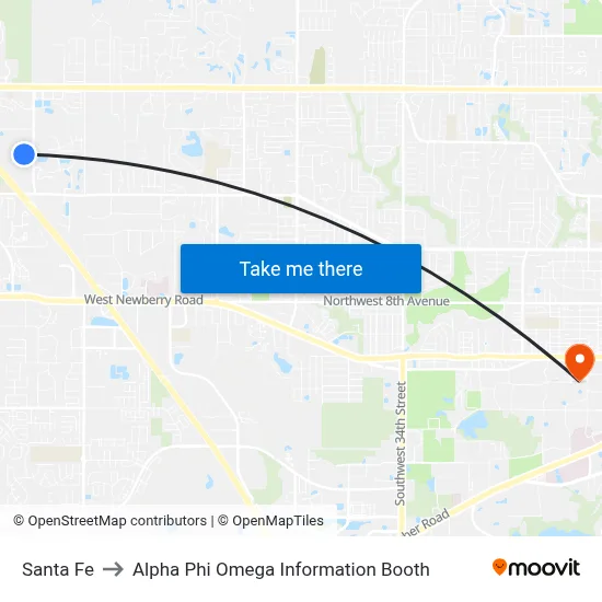 Santa Fe to Alpha Phi Omega Information Booth map