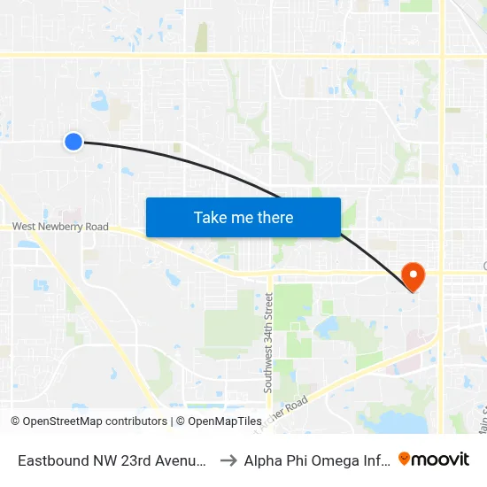 Eastbound NW 23rd Avenue @ NW 63rd Terrace to Alpha Phi Omega Information Booth map