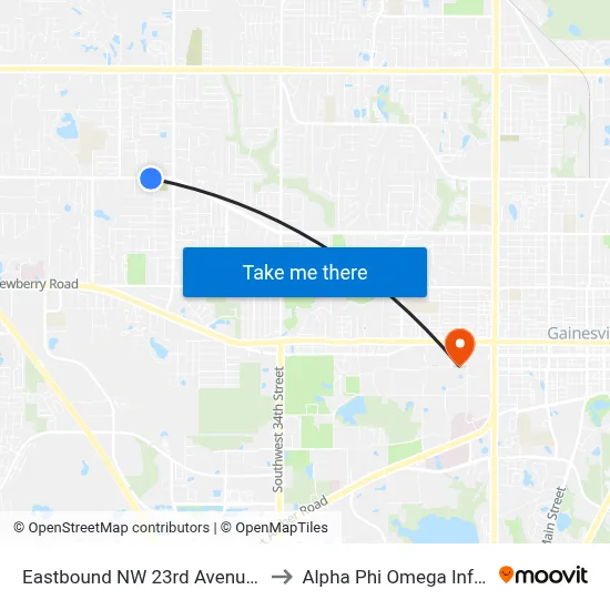 Eastbound NW 23rd Avenue @ NW 46th Street to Alpha Phi Omega Information Booth map