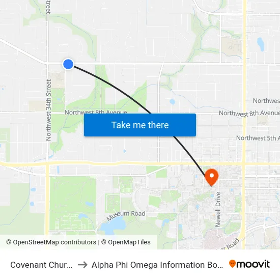 Covenant Church to Alpha Phi Omega Information Booth map