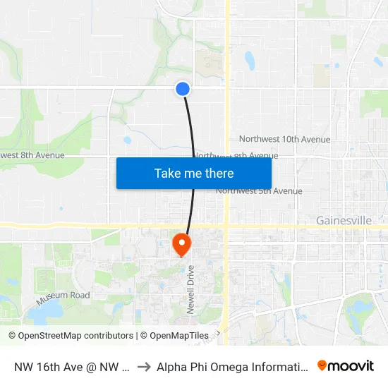 NW 16th Ave @ NW 17th St to Alpha Phi Omega Information Booth map