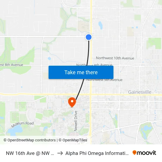 NW 16th Ave @ NW 13th St to Alpha Phi Omega Information Booth map