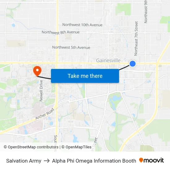 Salvation Army to Alpha Phi Omega Information Booth map