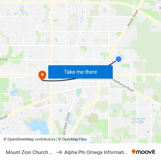 Mount Zion Church Of God to Alpha Phi Omega Information Booth map
