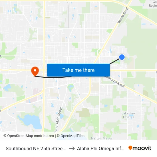 Southbound NE 25th Street @ NE 8th Avenue to Alpha Phi Omega Information Booth map