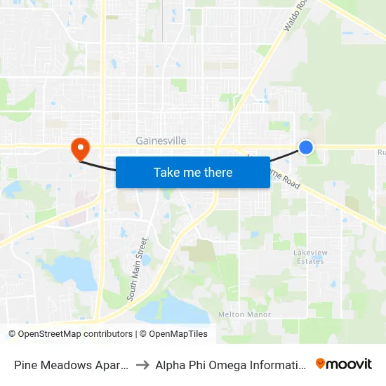Pine Meadows Apartments to Alpha Phi Omega Information Booth map
