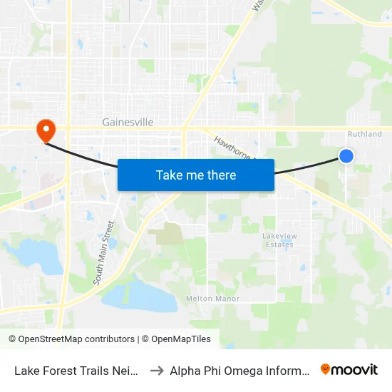 Lake Forest Trails Neighborhood to Alpha Phi Omega Information Booth map