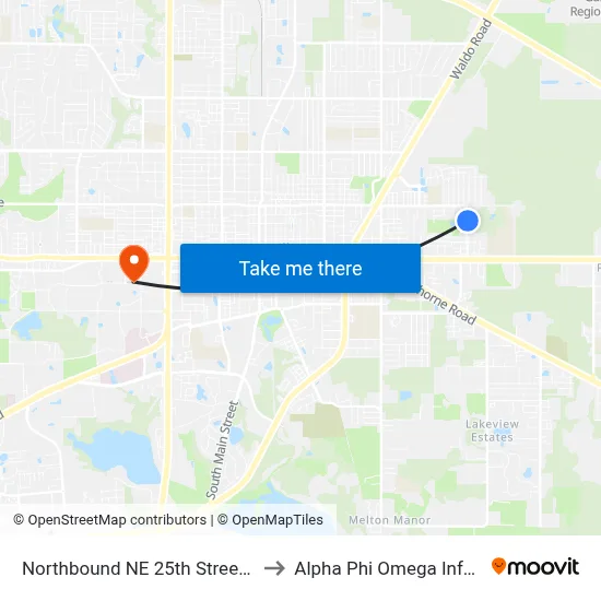 Northbound NE 25th Street @ NE 6th Avenue to Alpha Phi Omega Information Booth map