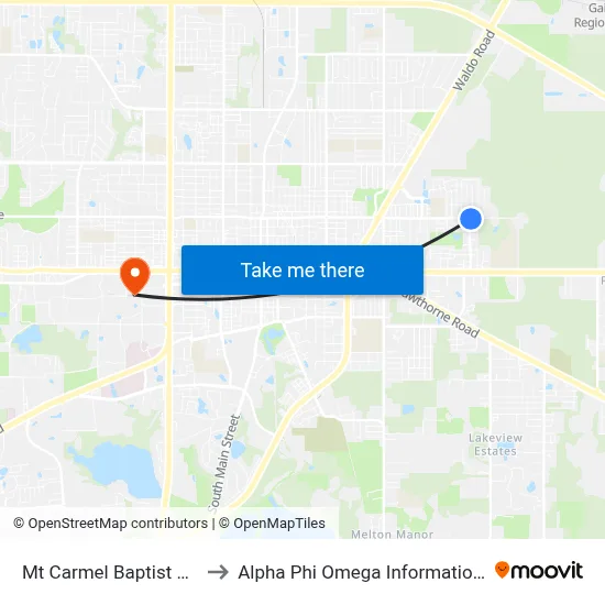 Mt Carmel Baptist Church to Alpha Phi Omega Information Booth map