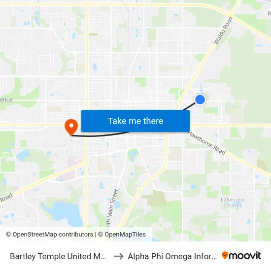 Bartley Temple United Methodist Church to Alpha Phi Omega Information Booth map