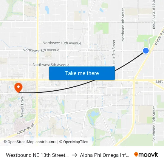 Westbound NE 13th Street @ NE 8th Avenue to Alpha Phi Omega Information Booth map