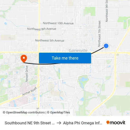 Southbound NE 9th Street @ NE 3rd Avenue to Alpha Phi Omega Information Booth map