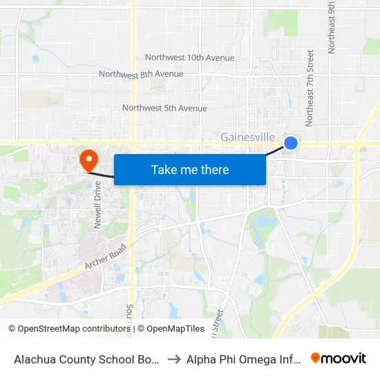 Alachua County School Board Administration to Alpha Phi Omega Information Booth map