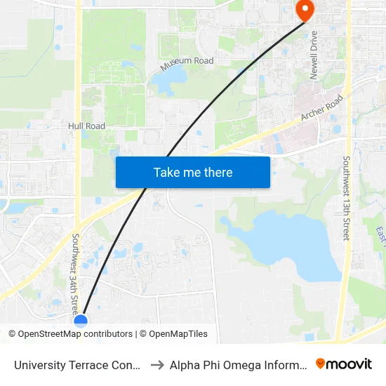 University Terrace Condominiums to Alpha Phi Omega Information Booth map