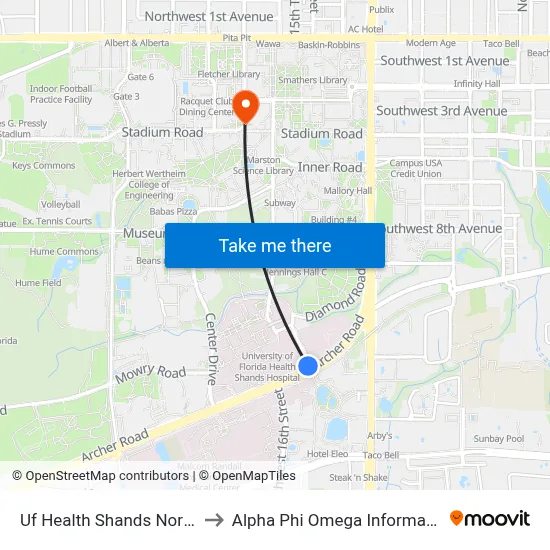 Uf Health Shands North Tower to Alpha Phi Omega Information Booth map