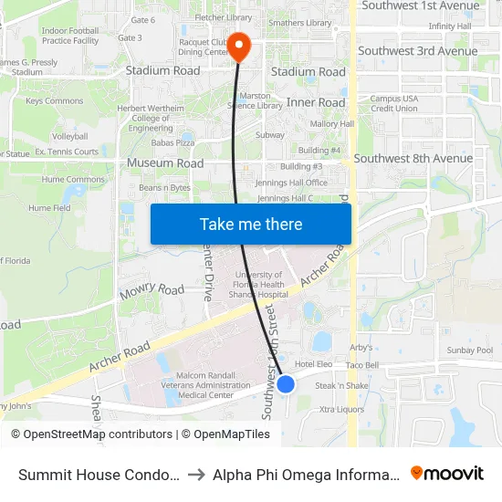 Summit House Condominiums to Alpha Phi Omega Information Booth map