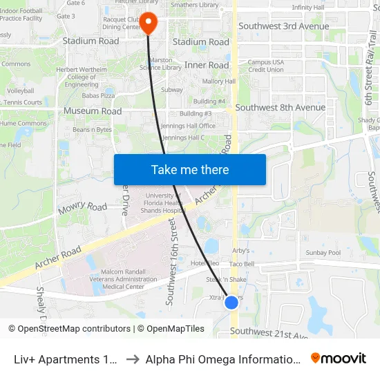 Liv+ Apartments 13th St to Alpha Phi Omega Information Booth map