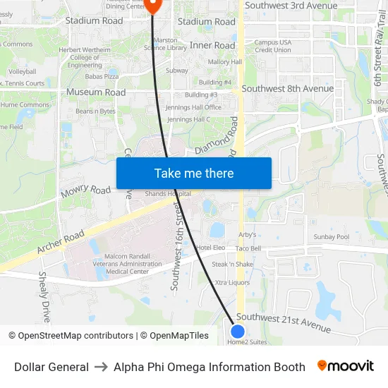 Dollar General to Alpha Phi Omega Information Booth map