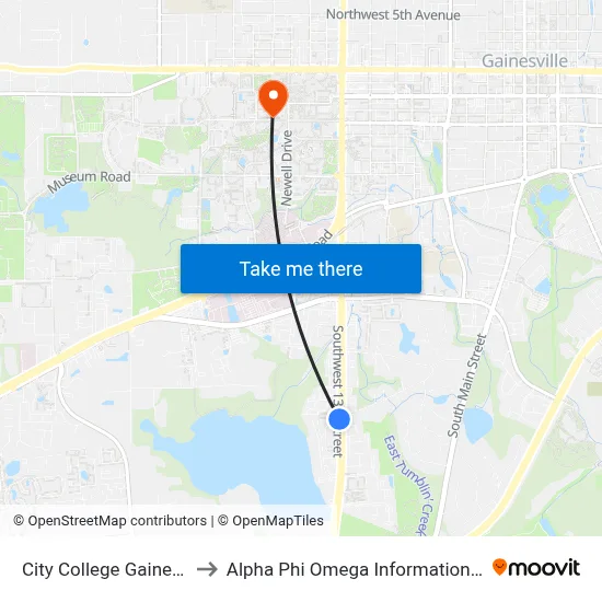 City College Gainesville to Alpha Phi Omega Information Booth map