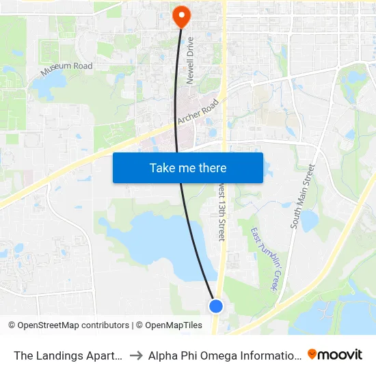 The Landings Apartments to Alpha Phi Omega Information Booth map