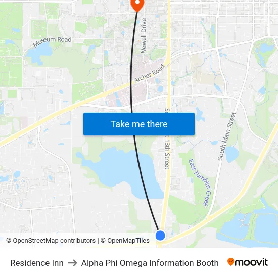 Residence Inn to Alpha Phi Omega Information Booth map