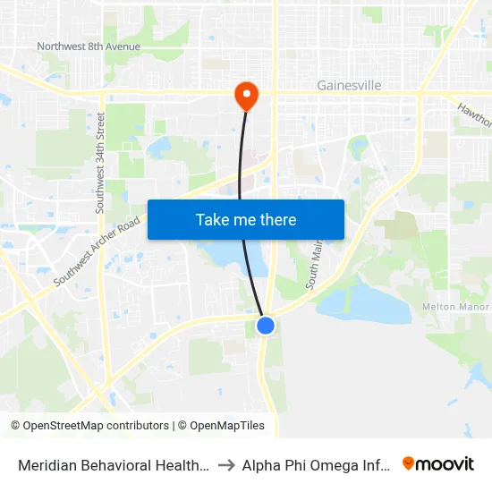 Meridian Behavioral Healthcare (Northbound) to Alpha Phi Omega Information Booth map