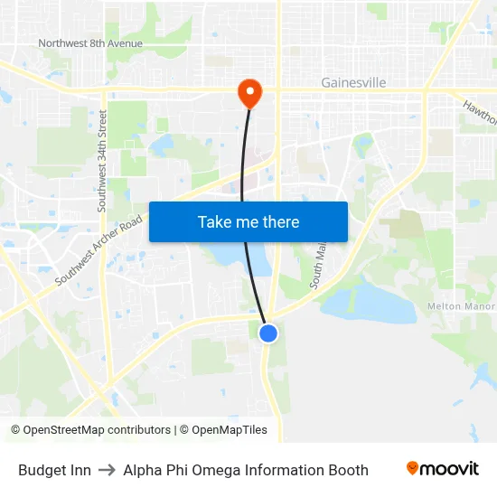 Budget Inn to Alpha Phi Omega Information Booth map