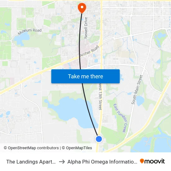 The Landings Apartments to Alpha Phi Omega Information Booth map