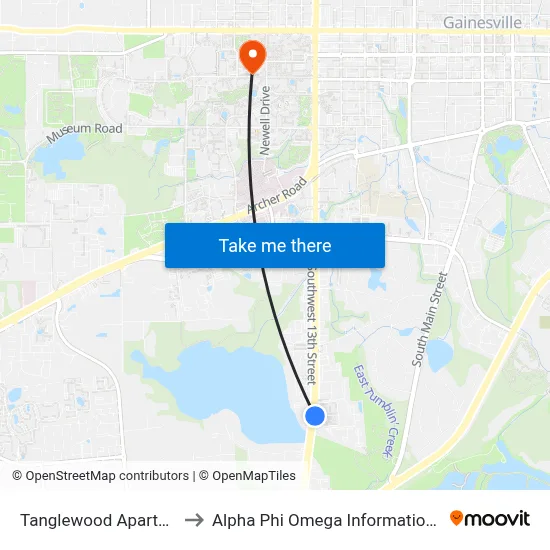 Tanglewood Apartments to Alpha Phi Omega Information Booth map