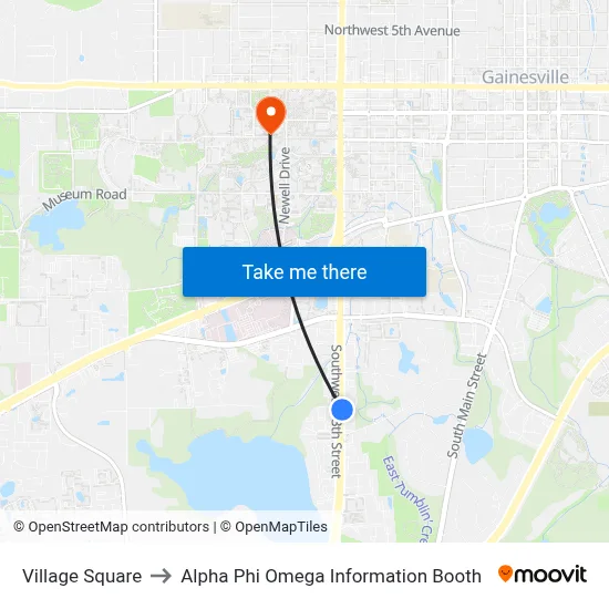 Village Square to Alpha Phi Omega Information Booth map