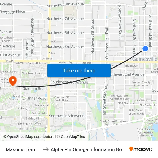 Masonic Temple to Alpha Phi Omega Information Booth map