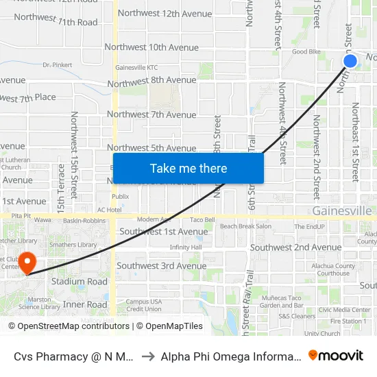 Cvs Pharmacy @ N Main Street to Alpha Phi Omega Information Booth map