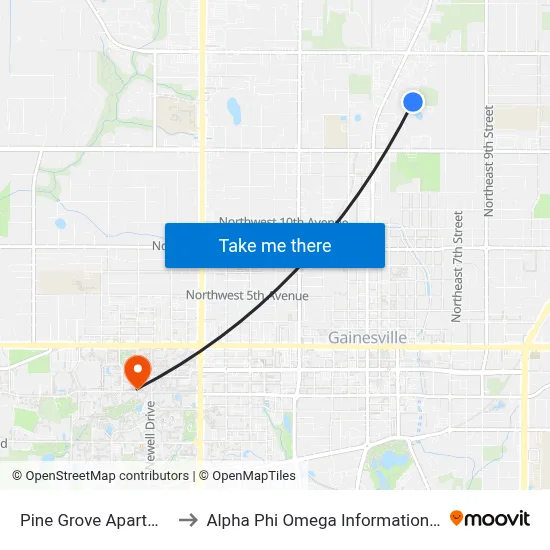 Pine Grove Apartments to Alpha Phi Omega Information Booth map