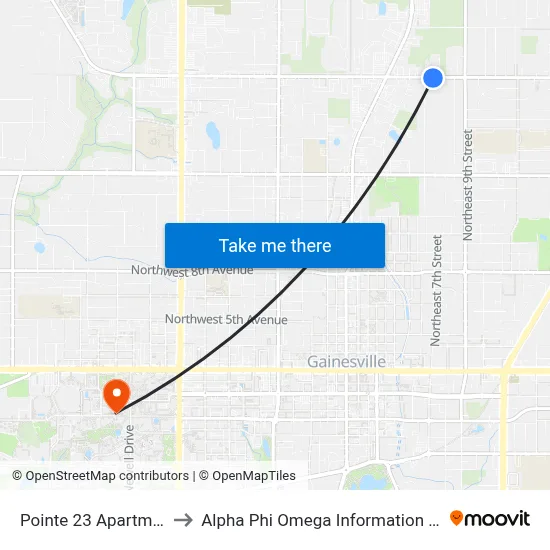 Pointe 23 Apartments to Alpha Phi Omega Information Booth map