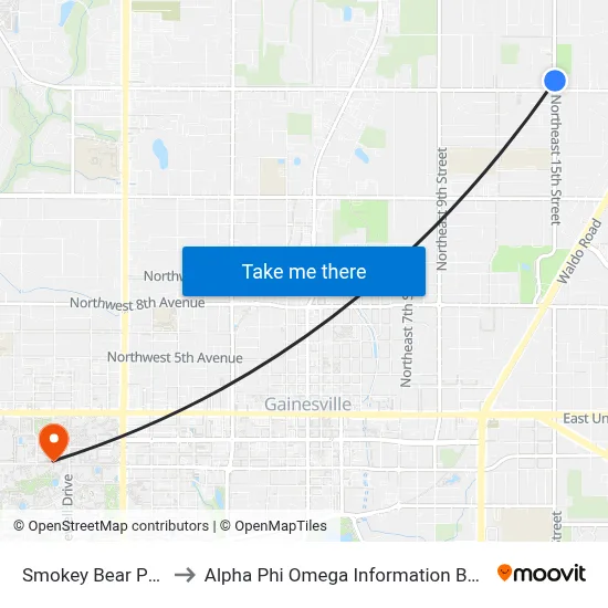 Smokey Bear Park to Alpha Phi Omega Information Booth map