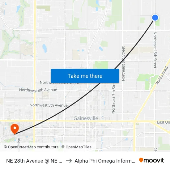 NE 28th Avenue @ NE 15th Street to Alpha Phi Omega Information Booth map