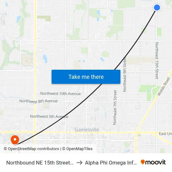 Northbound NE 15th Street @ NE 31st Avenue to Alpha Phi Omega Information Booth map