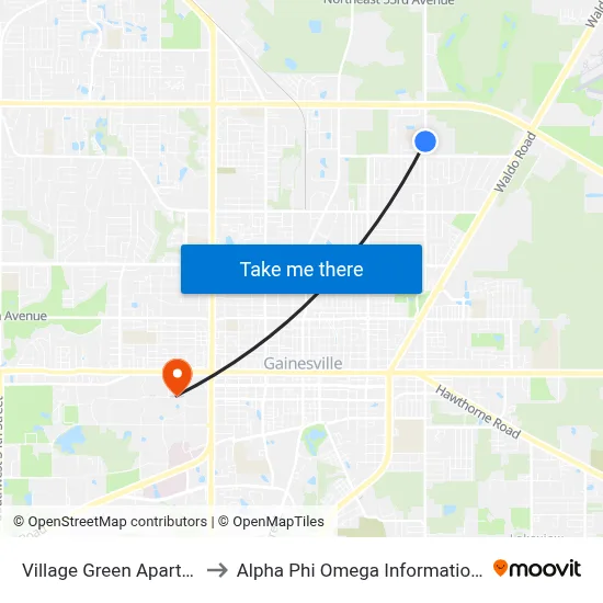 Village Green Apartments to Alpha Phi Omega Information Booth map