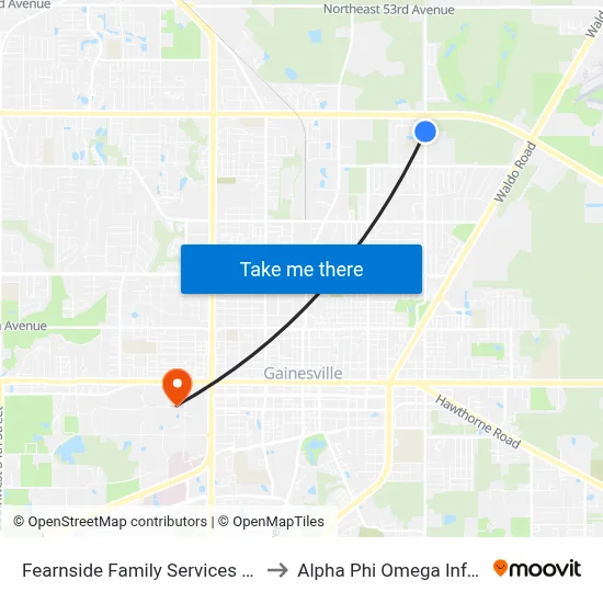 Fearnside Family Services Center Northbound to Alpha Phi Omega Information Booth map