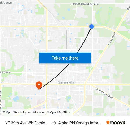 NE 39th Ave Wb Farside NE 15th St to Alpha Phi Omega Information Booth map