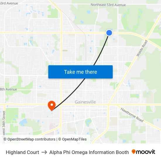 Highland Court to Alpha Phi Omega Information Booth map