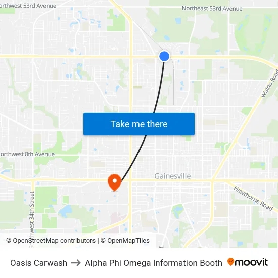 Oasis Carwash to Alpha Phi Omega Information Booth map