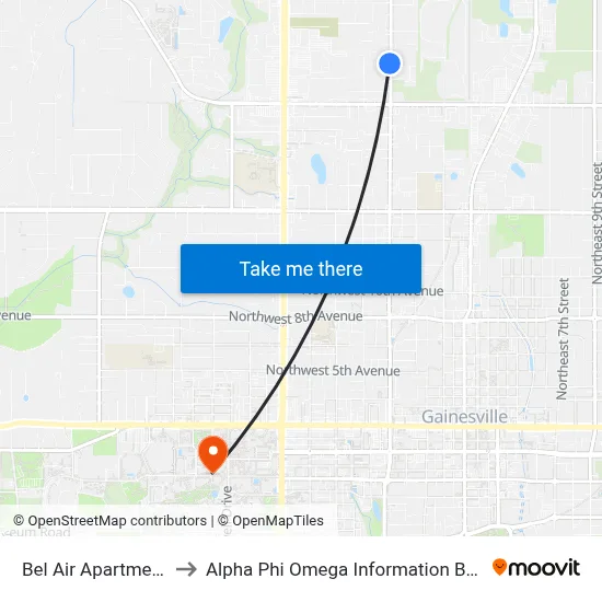 Bel Air Apartments to Alpha Phi Omega Information Booth map