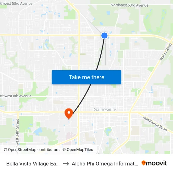 Bella Vista Village Eastbound to Alpha Phi Omega Information Booth map