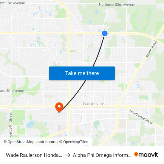 Wade Raulerson Honda Dealership to Alpha Phi Omega Information Booth map
